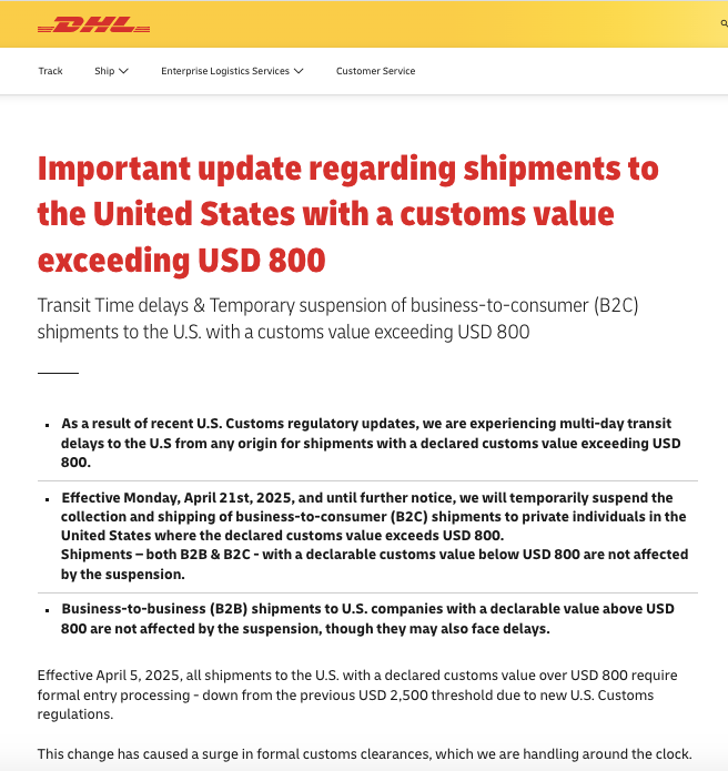 紧急叫停！美国方向快递重大变化