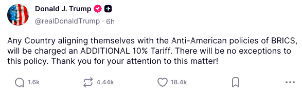 刚刚！特朗普公布最新关税协议%！