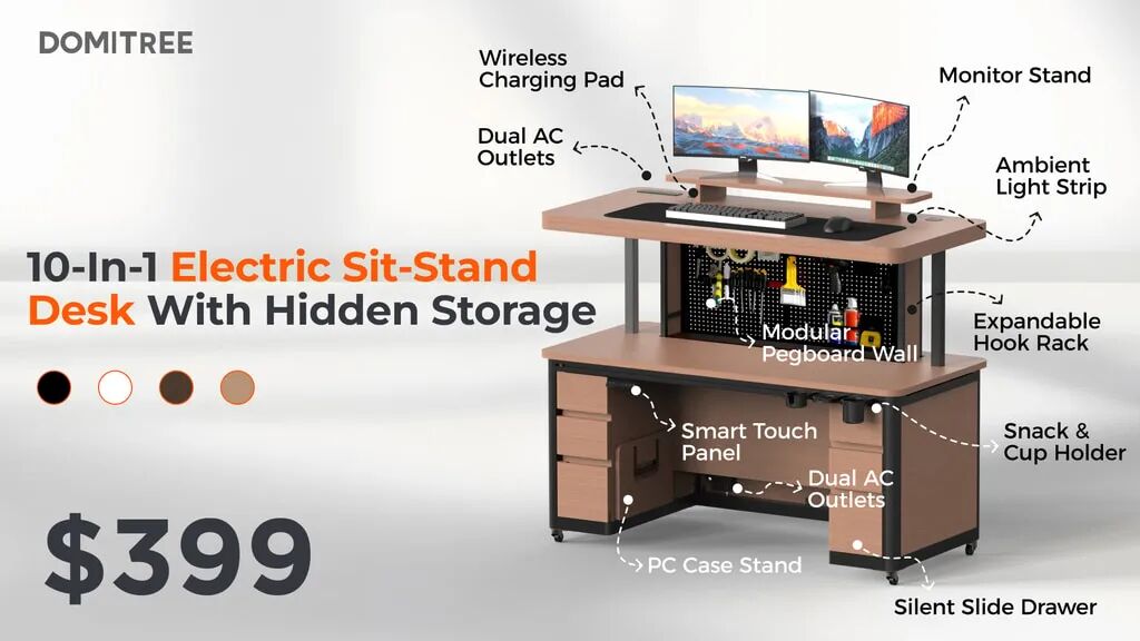 Domitree:10-in-1 Electric Sit-Stand Desk With Hidden Storage by Domitree —  Kickstarter
