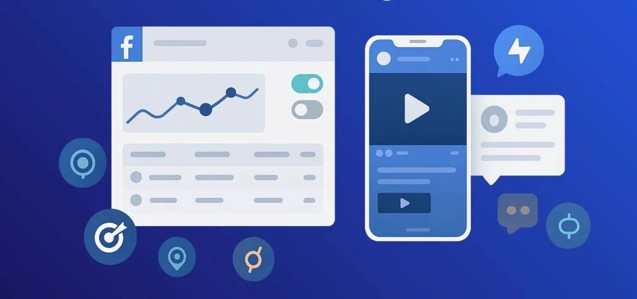Split-screen showing a Meta dashboard and mobile ad previews