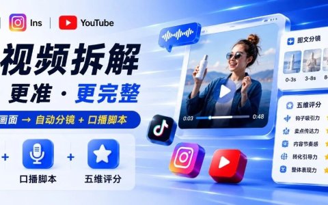 TikTok、Ins、YouTube 一键全拆：AI 自动出图文分镜 + 口播脚本 + 五维评分